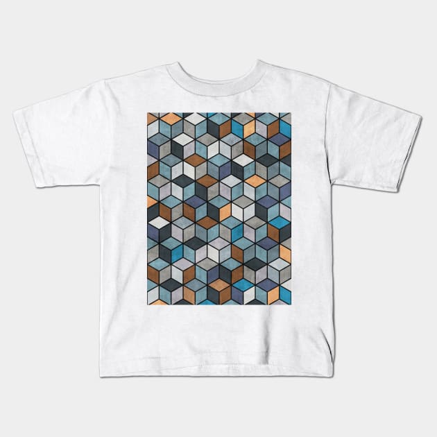 Colorful Concrete Cubes - Blue, Grey, Brown Kids T-Shirt by ZoltanRatko